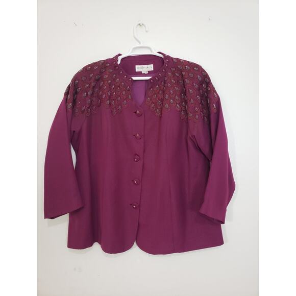 (S) VTG Donnavinci Women Jacket Size 22 Embroidery Purple Sequins Blazer - Picture 1 of 9